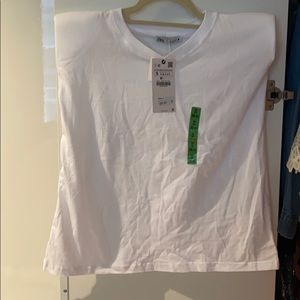 Zara White Shoulder Pad Muscle Tank- NEW